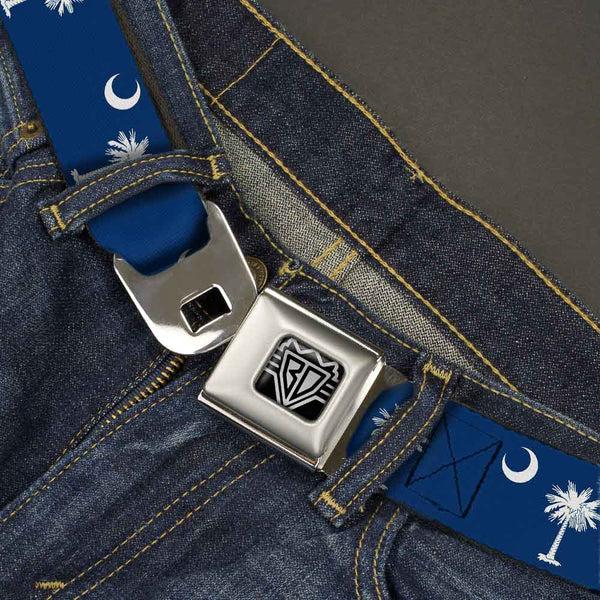 Buckle-Down BD Wings Logo CLOSE-UP Full Color Black Silver Seatbelt Belt - South Carolina Flags Webbing