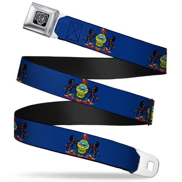 Buckle-Down BD Wings Logo CLOSE-UP Full Color Black Silver Seatbelt Belt - Pennsylvania Flag Webbing