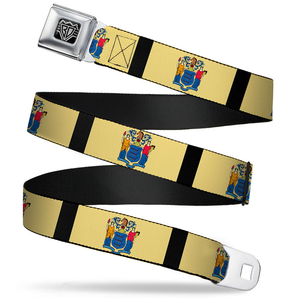 Buckle-Down BD Wings Logo CLOSE-UP Full Color Black Silver Seatbelt Belt - New Jersey Flags/Black Webbing