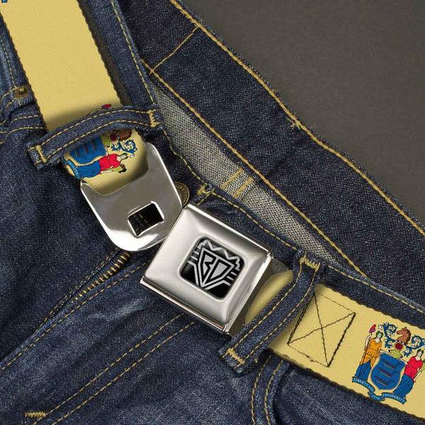 Buckle-Down BD Wings Logo CLOSE-UP Full Color Black Silver Seatbelt Belt - New Jersey Flag Webbing