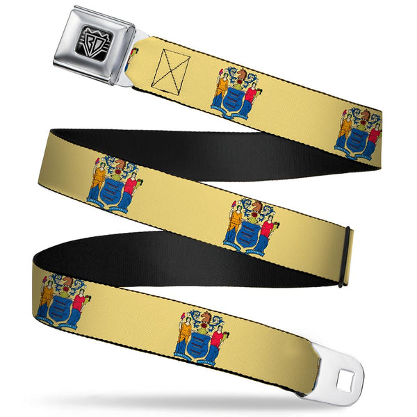 Buckle-Down BD Wings Logo CLOSE-UP Full Color Black Silver Seatbelt Belt - New Jersey Flag Webbing