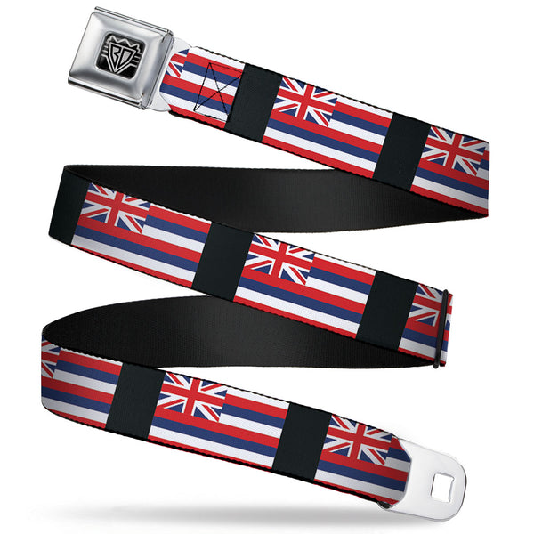 Buckle-Down BD Wings Logo CLOSE-UP Full Color Black Silver Seatbelt Belt - Hawaii Flags Webbing