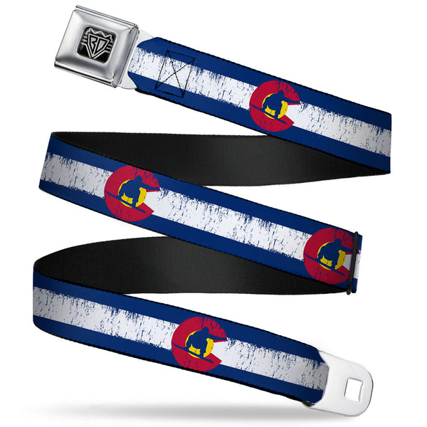 Buckle-Down BD Wings Logo CLOSE-UP Full Color Black Silver Seatbelt Belt - Colorado Flag/Snowboarder Weathered Webbing