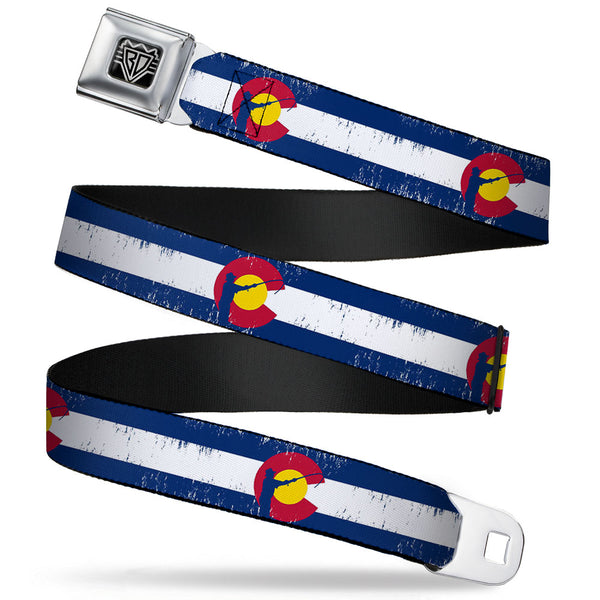 Buckle-Down BD Wings Logo CLOSE-UP Full Color Black Silver Seatbelt Belt - Colorado Flag/Fisher Weathered Webbing