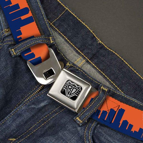 Buckle-Down BD Wings Logo CLOSE-UP Full Color Black Silver Seatbelt Belt - Denver Solid Skyline Orange/Navy Webbing