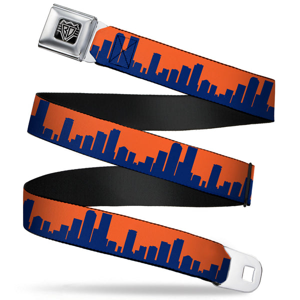 Buckle-Down BD Wings Logo CLOSE-UP Full Color Black Silver Seatbelt Belt - Denver Solid Skyline Orange/Navy Webbing