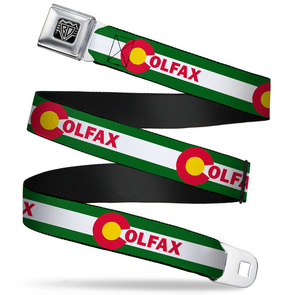Buckle-Down BD Wings Logo CLOSE-UP Full Color Black Silver Seatbelt Belt - COLFAX Green Stripe Webbing
