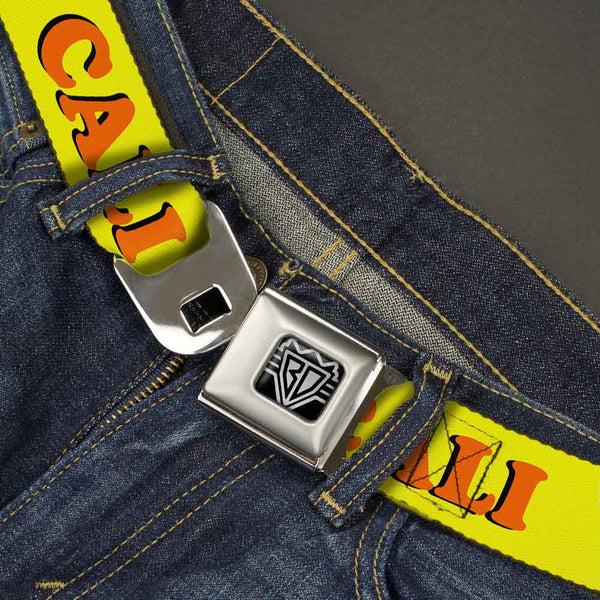 Buckle-Down BD Wings Logo CLOSE-UP Full Color Black Silver Seatbelt Belt - CALI Yellow/Orange Webbing