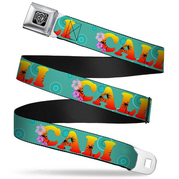 Buckle-Down BD Wings Logo CLOSE-UP Full Color Black Silver Seatbelt Belt - CALI Tropical Aqua/Multi Color Webbing