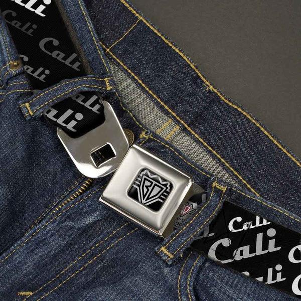 Buckle-Down BD Wings Logo CLOSE-UP Full Color Black Silver Seatbelt Belt - CALI Fade Diagonal Black/Gray/White Webbing