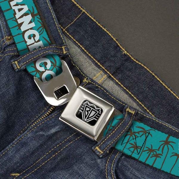 Buckle-Down BD Wings Logo CLOSE-UP Full Color Black Silver Seatbelt Belt - ORANGE COUNTY/Palm Trees Blue/Brown/Light Blue Webbing
