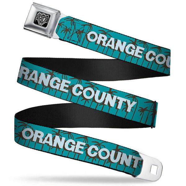 Buckle-Down BD Wings Logo CLOSE-UP Full Color Black Silver Seatbelt Belt - ORANGE COUNTY/Palm Trees Blue/Brown/Light Blue Webbing
