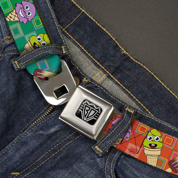Buckle-Down BD Wings Logo CLOSE-UP Full Color Black Silver Seatbelt Belt - Ice Cream Cone & Popsicle Expressions/Squares Multi Color Webbing