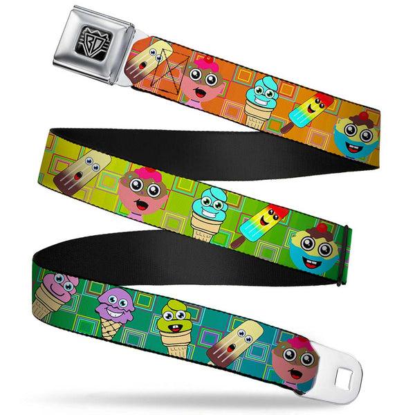 Buckle-Down BD Wings Logo CLOSE-UP Full Color Black Silver Seatbelt Belt - Ice Cream Cone & Popsicle Expressions/Squares Multi Color Webbing