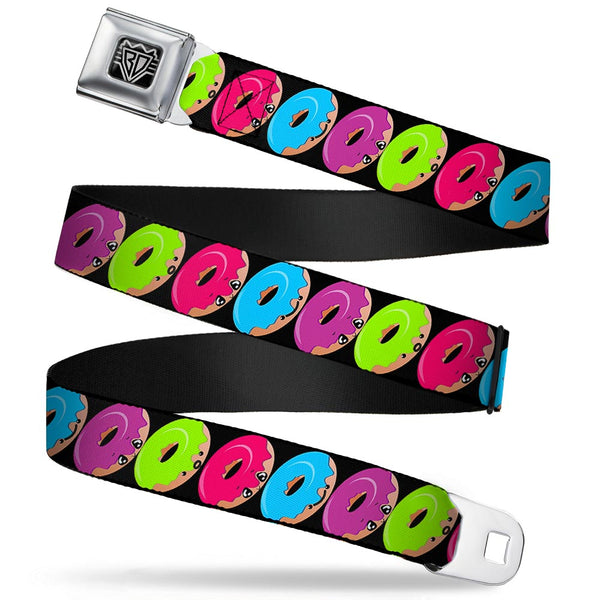 Buckle-Down BD Wings Logo CLOSE-UP Full Color Black Silver Seatbelt Belt - Glaze Donut Expressions Black Webbing