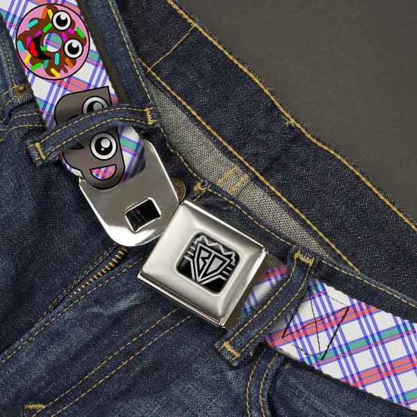 Buckle-Down BD Wings Logo CLOSE-UP Full Color Black Silver Seatbelt Belt - Donuts & Coffee Cartoon2 Webbing
