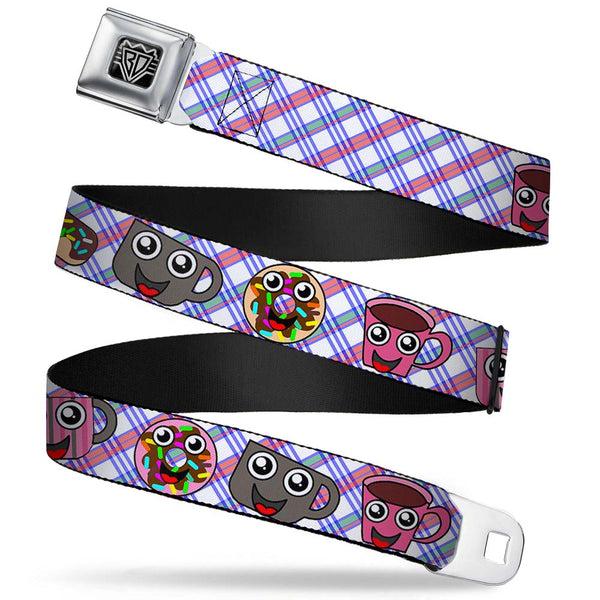 Buckle-Down BD Wings Logo CLOSE-UP Full Color Black Silver Seatbelt Belt - Donuts & Coffee Cartoon2 Webbing