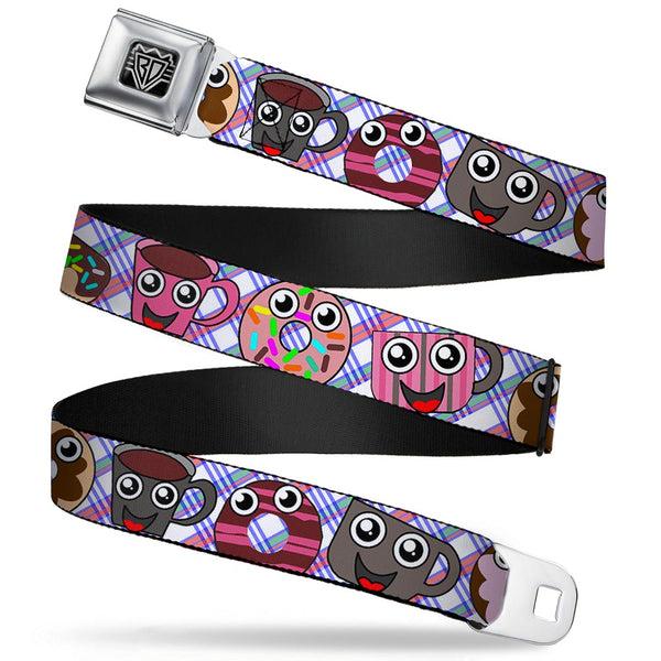 Buckle-Down BD Wings Logo CLOSE-UP Full Color Black Silver Seatbelt Belt - Donuts & Coffee Cartoon Webbing