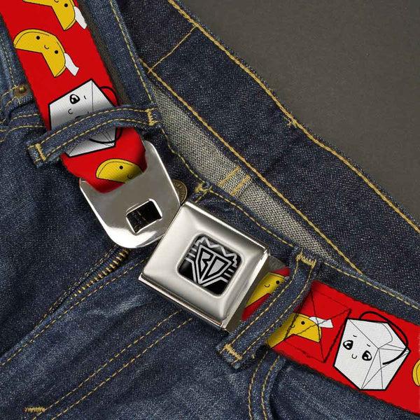 Buckle-Down BD Wings Logo CLOSE-UP Full Color Black Silver Seatbelt Belt - Take Out/Fortune Cookies Red Webbing