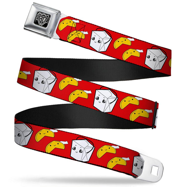 Buckle-Down BD Wings Logo CLOSE-UP Full Color Black Silver Seatbelt Belt - Take Out/Fortune Cookies Red Webbing