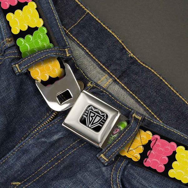 Buckle-Down BD Wings Logo CLOSE-UP Full Color Black Silver Seatbelt Belt - Gummy Bears Cartoon Black/Red/Yellow/Green Webbing