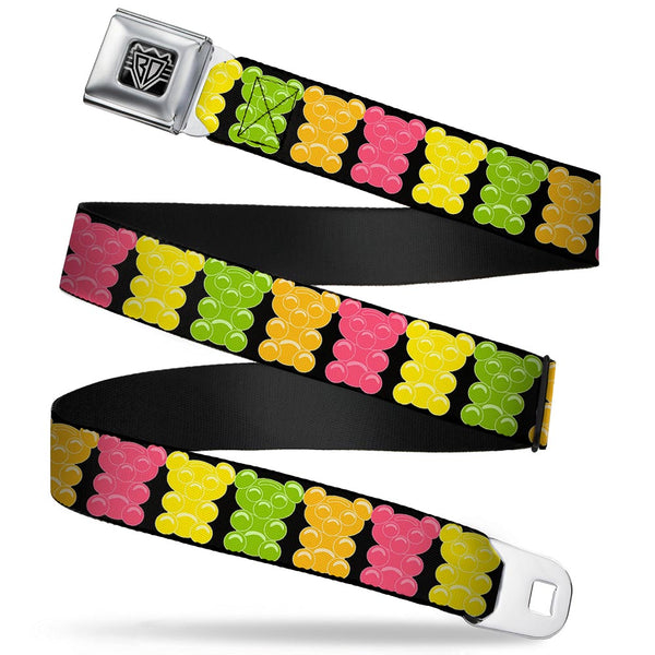 Buckle-Down BD Wings Logo CLOSE-UP Full Color Black Silver Seatbelt Belt - Gummy Bears Cartoon Black/Red/Yellow/Green Webbing