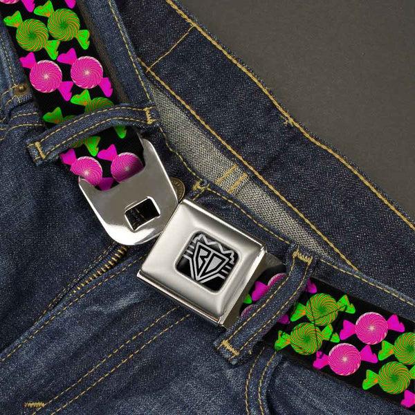 Buckle-Down BD Wings Logo CLOSE-UP Full Color Black Silver Seatbelt Belt - Candies Webbing