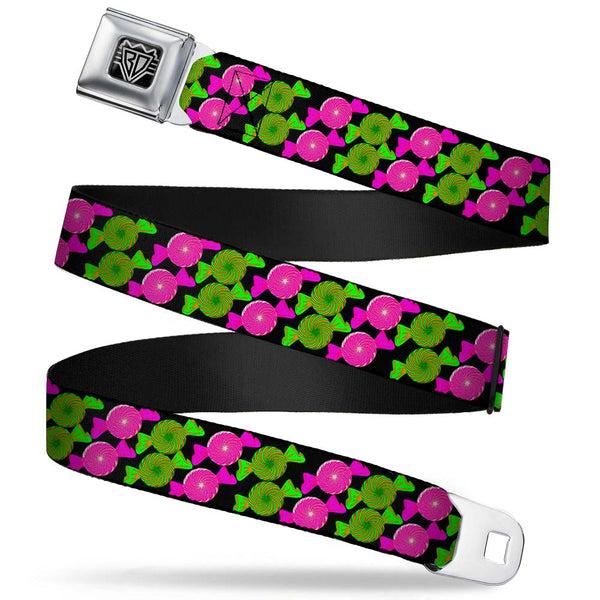 Buckle-Down BD Wings Logo CLOSE-UP Full Color Black Silver Seatbelt Belt - Candies Webbing