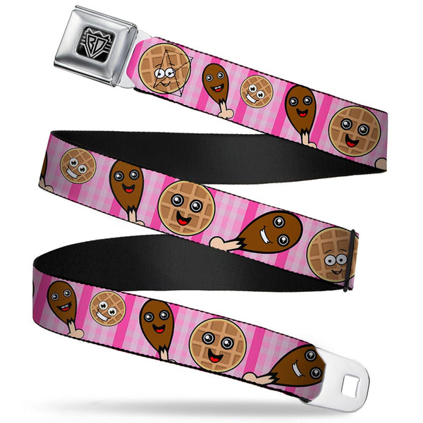 Buckle-Down BD Wings Logo CLOSE-UP Full Color Black Silver Seatbelt Belt - Fried Chicken & Waffles Plaid Pinks Webbing