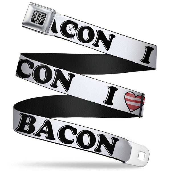 Buckle-Down BD Wings Logo CLOSE-UP Full Color Black Silver Seatbelt Belt - I "Heart" BACON White/Black/Bacon Webbing