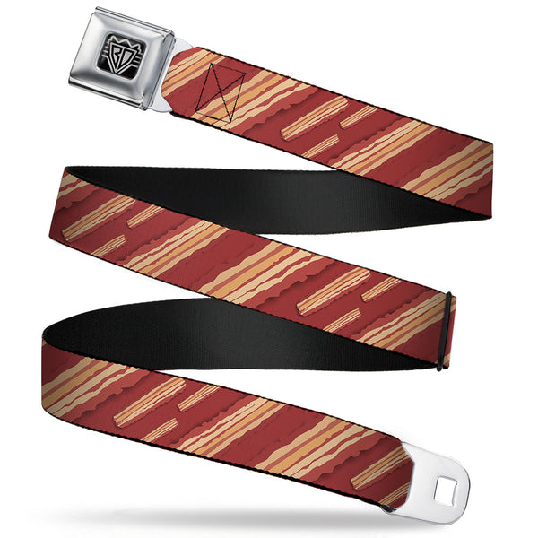 Buckle-Down BD Wings Logo CLOSE-UP Full Color Black Silver Seatbelt Belt - Bacon Slices Red Webbing