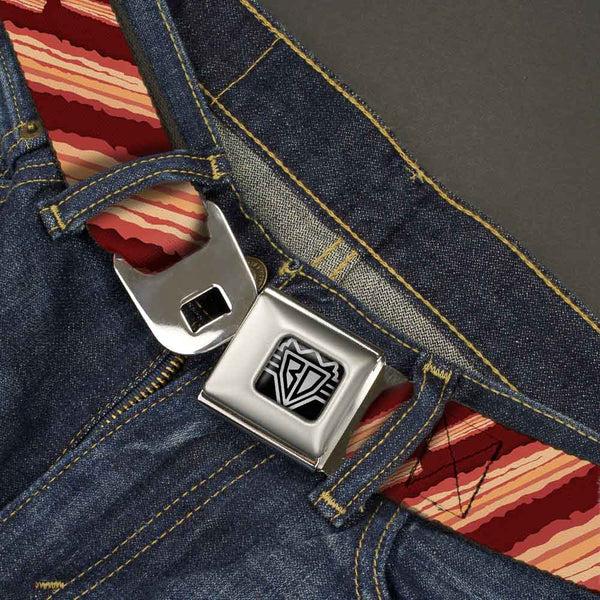 Buckle-Down BD Wings Logo CLOSE-UP Full Color Black Silver Seatbelt Belt - Bacon Slices Maroon Webbing