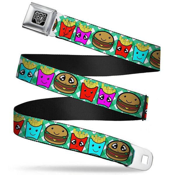 Buckle-Down BD Wings Logo CLOSE-UP Full Color Black Silver Seatbelt Belt - Burger & Fries Cartoon Straight Green Tablecloth Webbing