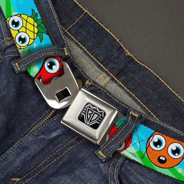 Buckle-Down BD Wings Logo CLOSE-UP Full Color Black Silver Seatbelt Belt - Fruit Cartoon Webbing