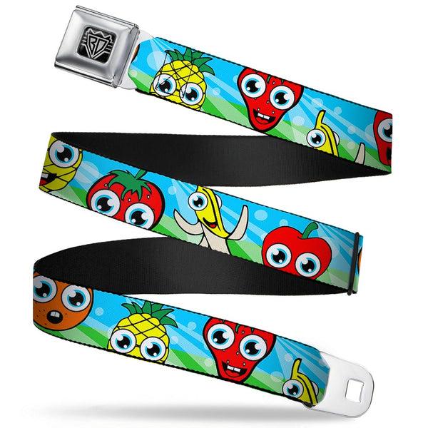 Buckle-Down BD Wings Logo CLOSE-UP Full Color Black Silver Seatbelt Belt - Fruit Cartoon Webbing