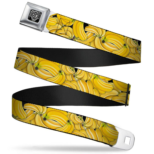 Buckle-Down BD Wings Logo CLOSE-UP Full Color Black Silver Seatbelt Belt - Vivid Banana Bunches Stacked Webbing