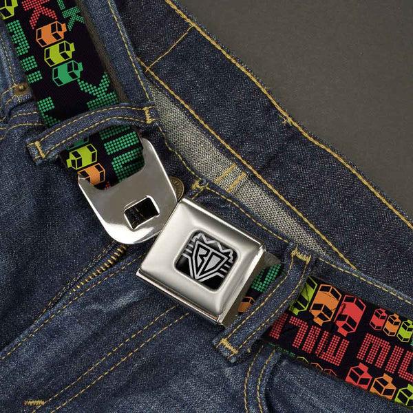 Buckle-Down BD Wings Logo CLOSE-UP Full Color Black Silver Seatbelt Belt - MILK/Cartoons Black/Multi Color Webbing
