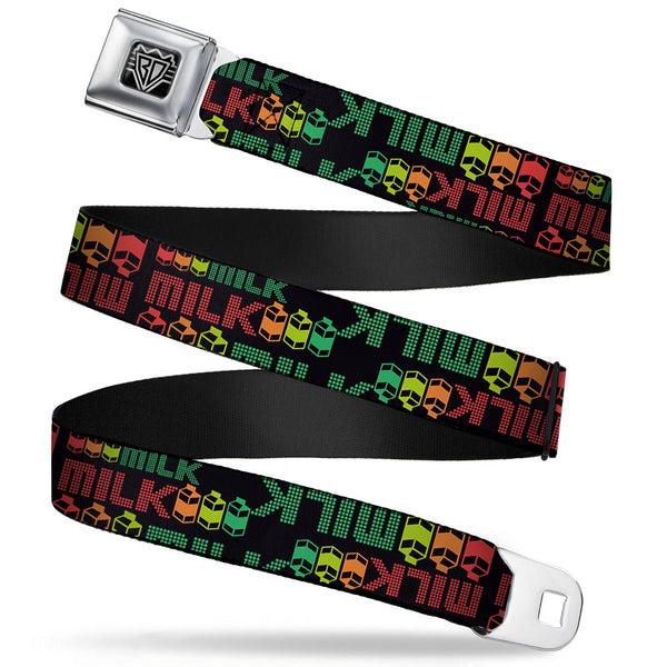 Buckle-Down BD Wings Logo CLOSE-UP Full Color Black Silver Seatbelt Belt - MILK/Cartoons Black/Multi Color Webbing