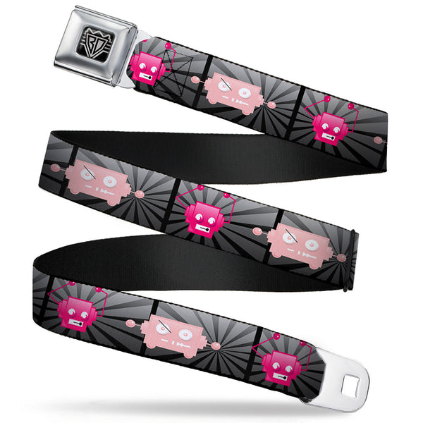 Buckle-Down BD Wings Logo CLOSE-UP Full Color Black Silver Seatbelt Belt - Hot Beat Bot Pink Webbing