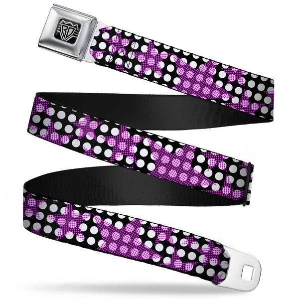 Buckle-Down BD Wings Logo CLOSE-UP Full Color Black Silver Seatbelt Belt - Eighties Stars1 Black/White/Fuchsia Webbing