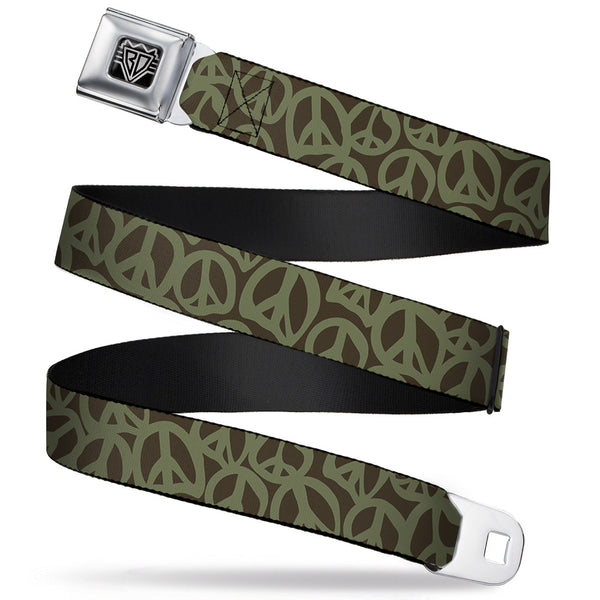 Buckle-Down BD Wings Logo CLOSE-UP Full Color Black Silver Seatbelt Belt - Peace Brown/Olive Webbing