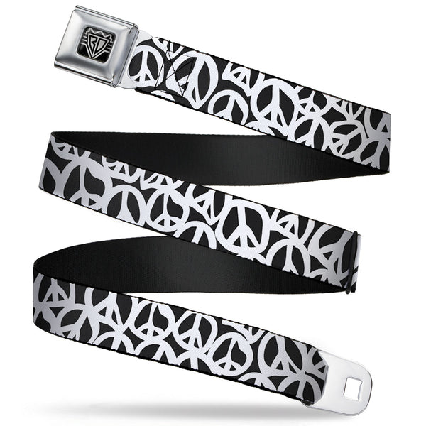 Buckle-Down BD Wings Logo CLOSE-UP Full Color Black Silver Seatbelt Belt - Peace Black/White Webbing