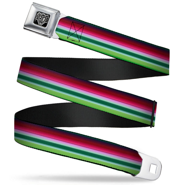 Buckle-Down BD Wings Logo CLOSE-UP Full Color Black Silver Seatbelt Belt - Zarape1 Horizontal Red/White/Green Webbing