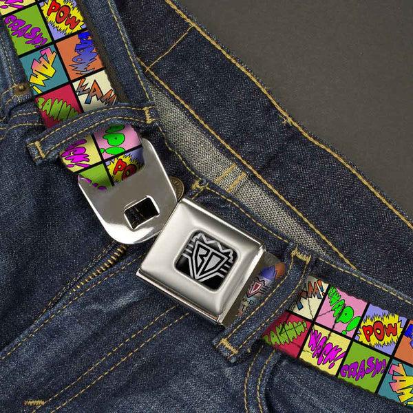 Buckle-Down BD Wings Logo CLOSE-UP Full Color Black Silver Seatbelt Belt - Sound Effect Checkers Multi Color Webbing