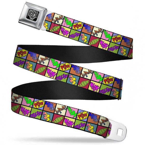 Buckle-Down BD Wings Logo CLOSE-UP Full Color Black Silver Seatbelt Belt - Sound Effect Checkers Multi Color Webbing