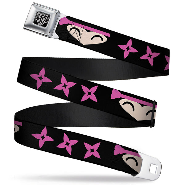 Buckle-Down BD Wings Logo CLOSE-UP Full Color Black Silver Seatbelt Belt - Ninja Star Black/Pink Webbing