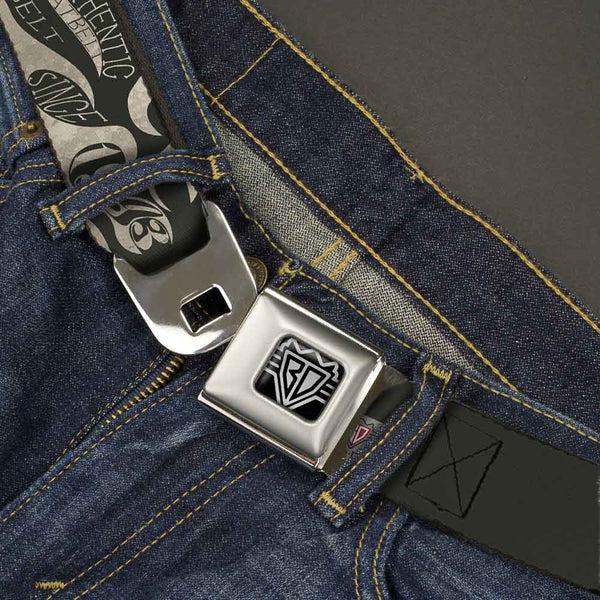 Buckle-Down BD Wings Logo CLOSE-UP Full Color Black Silver Seatbelt Belt - BD AUTHENTIC SEATBELT BELT SINCE 1993 Flames Olive/Tan Webbing