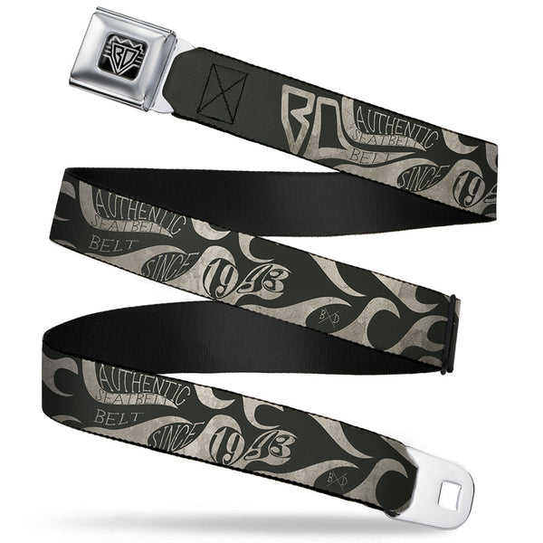 Buckle-Down BD Wings Logo CLOSE-UP Full Color Black Silver Seatbelt Belt - BD AUTHENTIC SEATBELT BELT SINCE 1993 Flames Olive/Tan Webbing