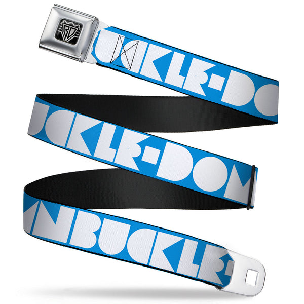 Buckle-Down BD Wings Logo CLOSE-UP Full Color Black Silver Seatbelt Belt - BUCKLE-DOWN Shapes Turquoise/White Webbing