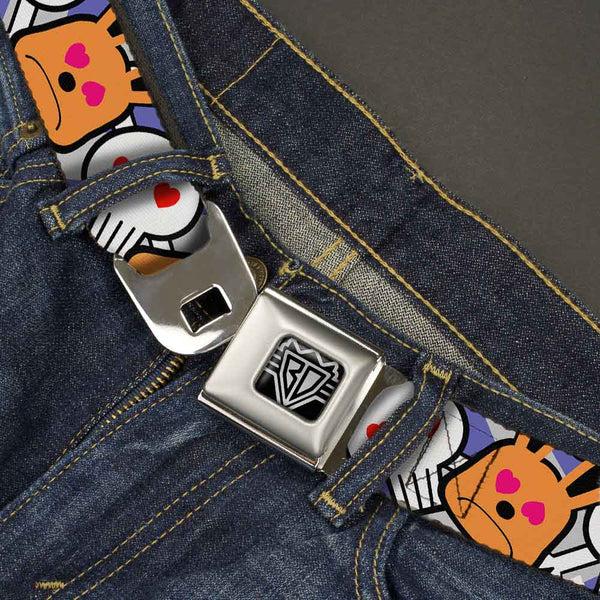 Buckle-Down BD Wings Logo CLOSE-UP Full Color Black Silver Seatbelt Belt - BD Cartoon CLOSE-UP Webbing